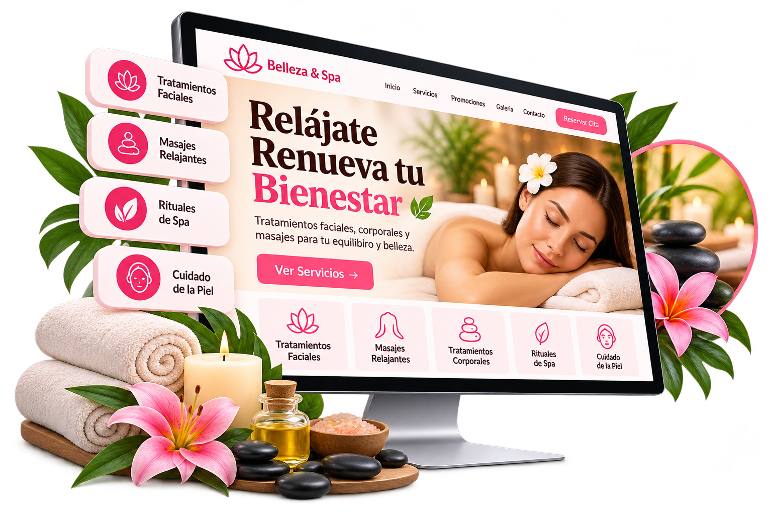 Maqueta de página web para spa y centro de belleza